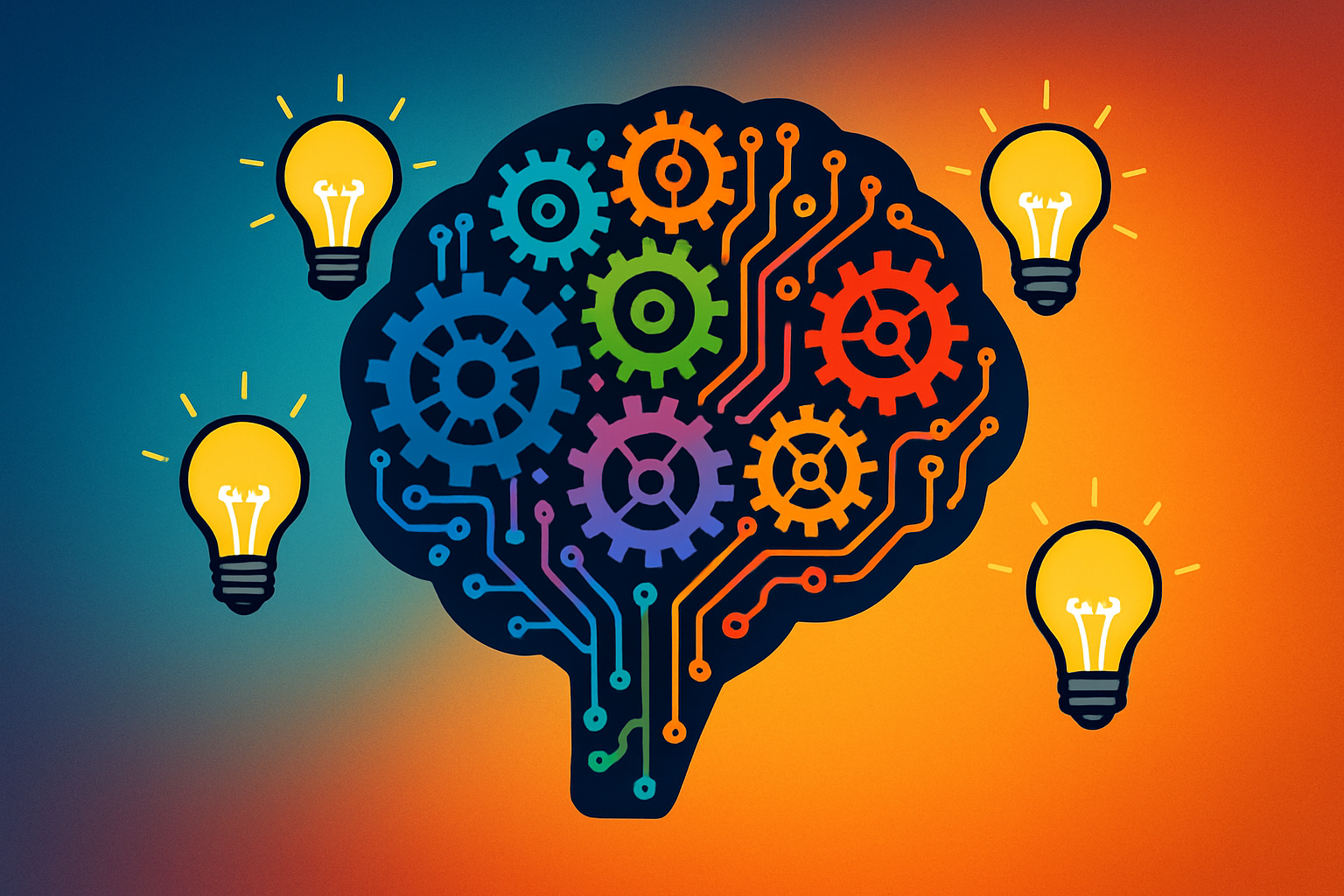 creative-thinking-featured-20231005 A vibrant illustration of a creative brain with gears and lightbulbs